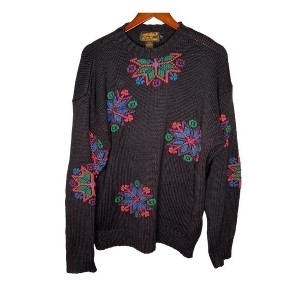 Vintage Eddie Bauer mens snowflake fair isle print crew neck thick sweater large